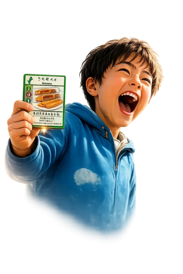 ご当地カードゲームをプレイする少年
